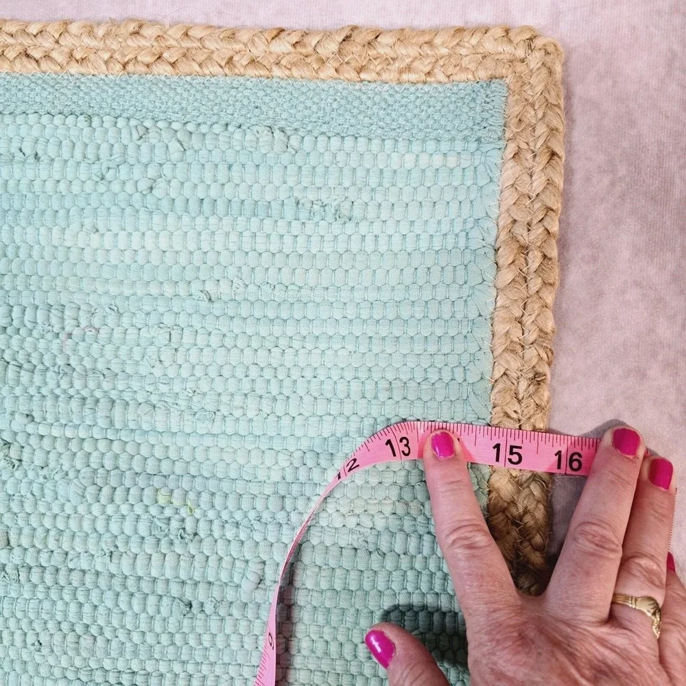 Set of 4 Placemats Seafoam Green Cotton Woven Centers Sisal Trim 15x15 Inch